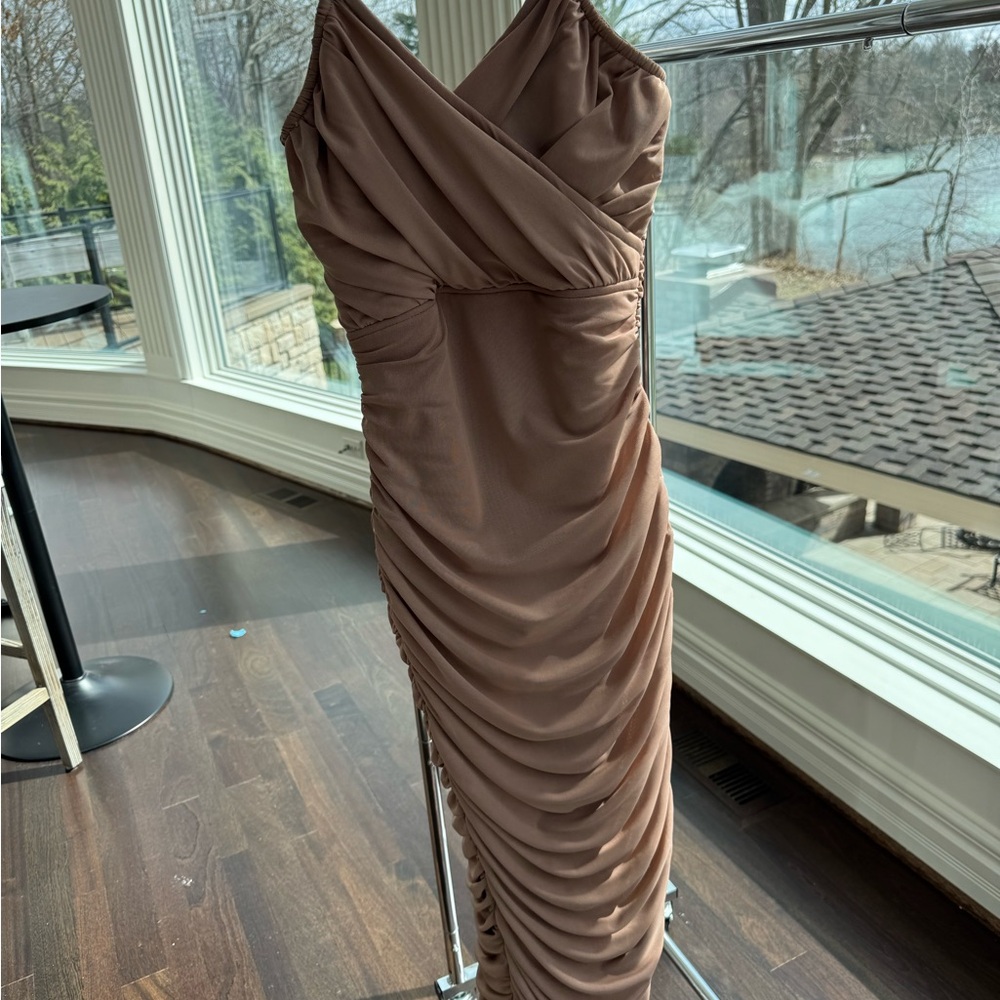 Elegant Brown Ruched Dress
